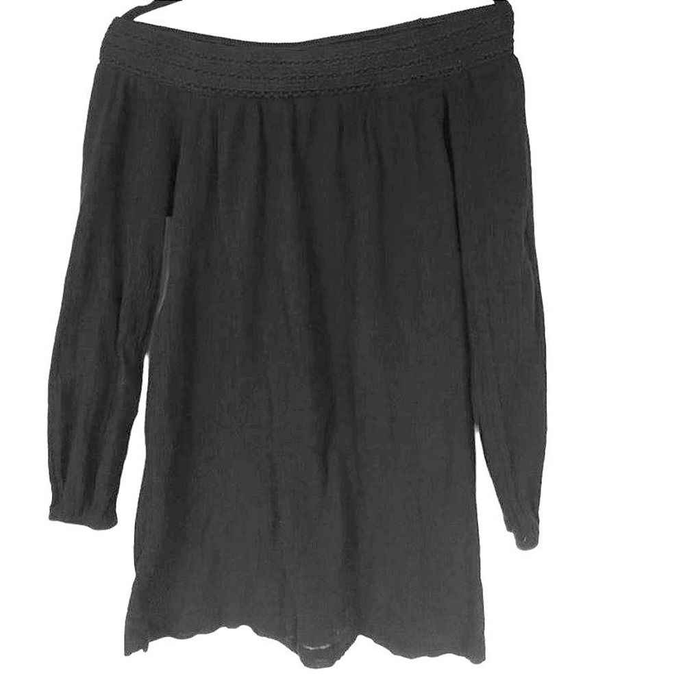 LAUNDRY gauzy cotton boho BLOUSE SMALL long sleeve crochet trim